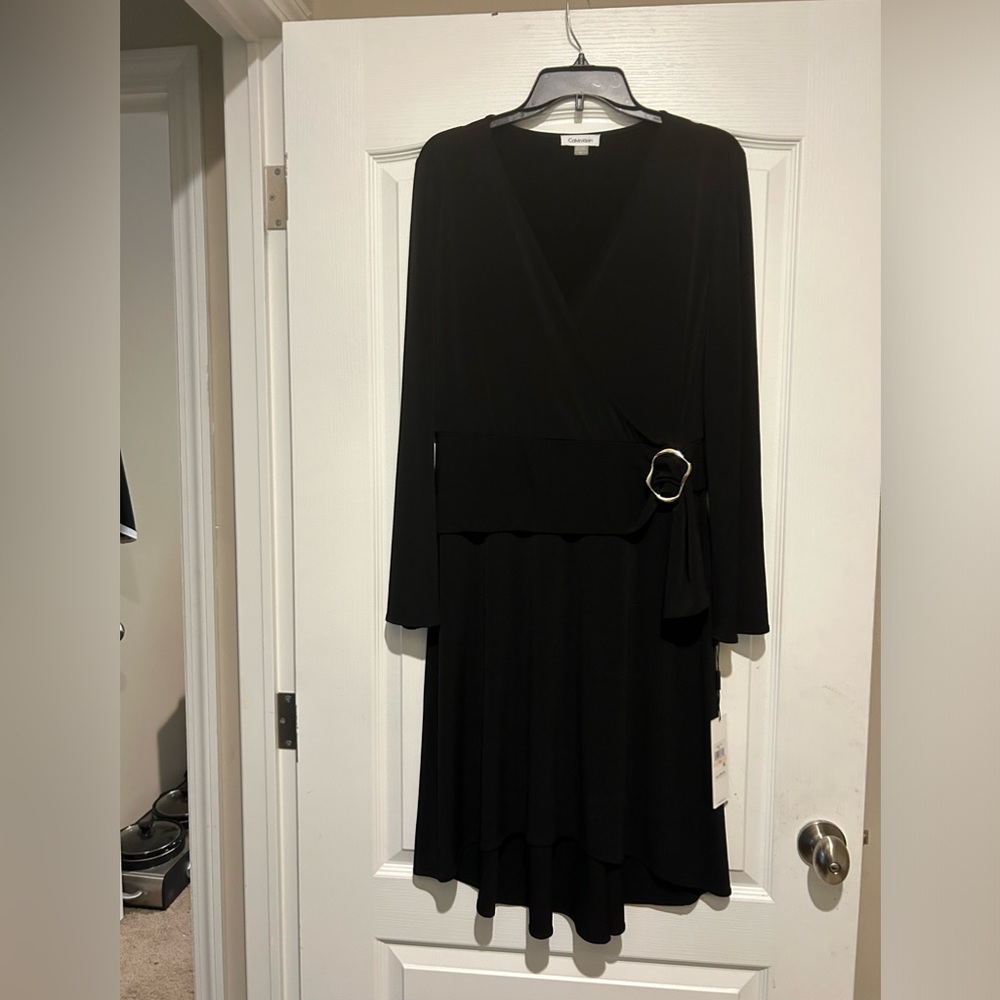 Calvin Klein Black long sleeve dress size 10, Brand new with tag. Silver accent
